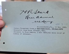 AUTOGRAPH -- Admiral Harold Raysford Stark -- Chief of Navel Operations on Dec.7 picture