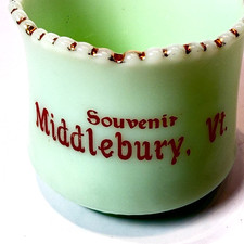 MIDDLEBURY VT VERMONT Uranium Custard Souvenir ANTIQUE Glass TRINKET CUP picture