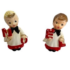 Vintage 1950s Ucagco Japan Christmas Noel Choir Boy Salt Pepper Shaker Set picture