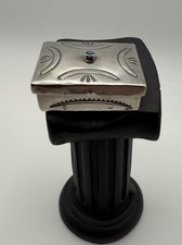 Sterling Silver Unmarked Old Pawn Navajo Pill Box Fred Harvey Era Blue Turquoise picture