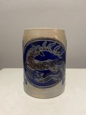 Vintage Reinhold Merkelbach Stoneware Cobalt Blue Salt Glaze Deer Beer Stein .5L picture