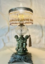 Vintage Hollywood Regency Cherub Brass and Crystal Lamp 12” WORKS picture