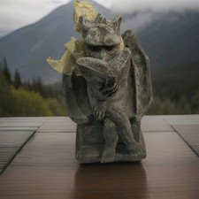 Vintage 1996 HPI Cast Stone Seated Gargoyle Sculpture Bookworm Bookend picture