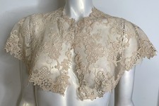 Antique 1900s Ivory Needlepoint Lace Collar Floral Embroidery Brussels Victorian picture