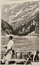 Vintage RPPC Postcard Mountain River Scene w/ Raft & People, Divided Back picture