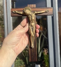 French Antique Art Deco Bronze Wall Cross Hartmann Crucifix Christian Gift 8” picture