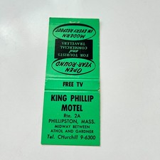 King Phillip Motel Phillipston MA Vintage Matchbook Cover TMB94-6 picture