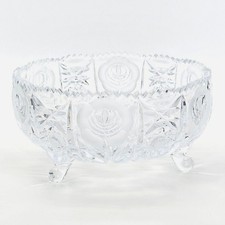 Vintage Cut Crystal Footed Bowl Frosted Roses Sawtooth Rim 8.75 Inch picture