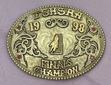 Vintage STERLING SILVER 1998 TSHSRA Rodeo Finals Champion Gem Trophy Belt Buckle picture
