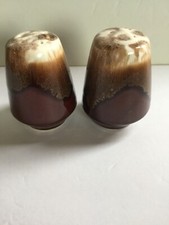 Vintage Salt And Pepper Shakers Brown Drip Glaze Shakers MCM Pottery RETRO picture