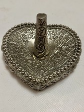 Vintage Heritage Silver-Tone Heart Shaped Ring Holder Rose Pattern picture