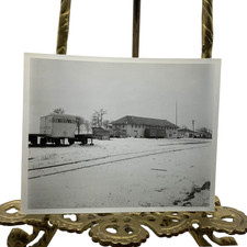 Vintage Railroad Freight Station Winter Snow Photo 4x5 B&W Gelatin Orig picture