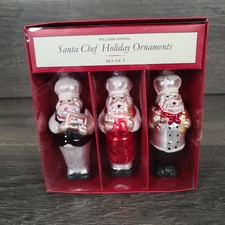 NIB Williams Sonoma Holiday Christmas Ornament Santa Chef Set of 3 Glass 2012 picture