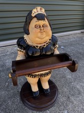 Vintage Wooden Lady Towel Rack Holder Figurine Black Dress 21” Tall Unique Decor picture