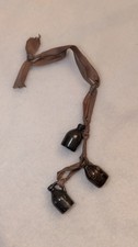 Vintage Miniature Stoneware Jugs on Ribbon Charm Ornament Trio Albany Slip Glaze picture