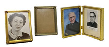 VTG Brass Mini Small 3x4 Picture Photo Frame Bifold Etched Floral Gold SET 3 picture