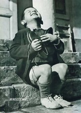 WWII PHOTO/AUSTRIAN ORPHAN BOY GIVEN NEW SHOES BY RED CROSS/4X6 B&W Photo Rprnt. picture
