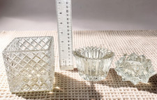 Vtg Clear Glass Votive Candle Holder Cup Vase Lot 3 Cut Crystal Starburst Fluted picture