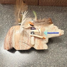Andy Abeita carved Stone Native American Bear w/ Feathers picture