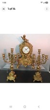 Antique Franz Hermle Imperial Bronze Candelabra Clock Set picture