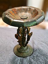 Vintage Metal Pedestal Tobacco Ashtray Leaf Stem Ornate Base picture