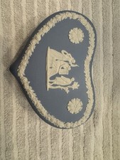 VTG WEDGWOOD Jasperware Blue HEART SHAPED Covered Trinket Box picture