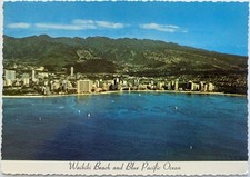 Waikiki Beach & Blue Pacific Ocean Hawaii 1974 4x6 Continental Postcard picture