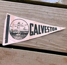 Vintage 1950s Galveston Texas Pleasure Pier Souvenir Felt Pennant 9” Pink picture