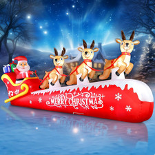 12 FT Christmas Inflatable Santa Claus on Sleigh with 3 Reindeers Outdoor Decora picture