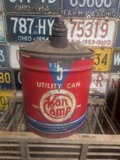 Vintage Van Camp 5 Gallon Can Advertising Metal Early Wood Handle picture