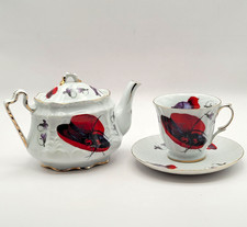 Fielder Keepsakes Fine Porcelain Red Hat Society Tea Pot & Tea Cup Set 2004 USA picture