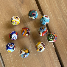 10 Venetian Murano MILLEFIORI Beads Multicolor Round Glass Vintage 11.5mm picture