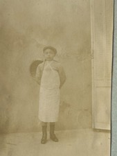 Antique Photograph of The Boy in White Arpon and Basket on The Back. picture