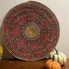 Vintage African coiled Woven Wall Plaque Basket large 16” diameter Boho Nice picture