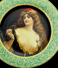 Antique Vienna Art Plate Tin Litho Beautiful Woman 1905 picture