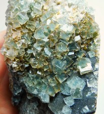 Hexagonal Blue  Green Fluorite with quartz Crystals from Mongolia picture