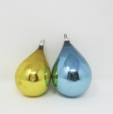 Lot of 2 Hand Blown Glass Teardrop Christmas Ornaments ~ West Germany ~ 3-3/4