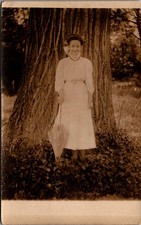 Antique RPPC Portrait Woman with Parasol by Tree Early 20th Century Postcard picture