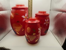 Bartlett Collins Set Of 3 Red Cookie Jar/Canisters With 3 Lids Perfect Condition picture