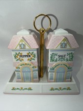 Vintage Lenox Spice Village 1991 Porcelain Salt & Pepper Shaker Set with Stand picture