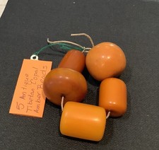 Five Vintage Mediterranean Prayer Beads Tibetan Amber Trade Beads picture