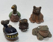 5 Vtg Casals Peru Clay Figurines Set - Whale Frog Moose Duck Bear Pottery Lot picture