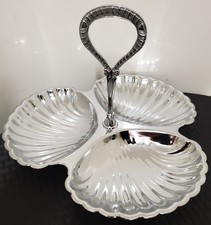 Irvinware New Old Stock 3 Scalloped Clam Shell Serving Tray Decorative Handle picture