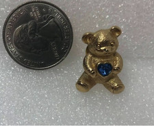 Teddy Bear Holding Blue Heart Pin picture