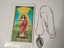 St Agnes Medal Necklace 925 Sterling silver chain + Color Laminated Prayer Card picture