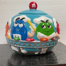Vintage 2002 M&M's Blue Bakery Chef Baker Ceramic Cookie Jar Candy Jar 7.5