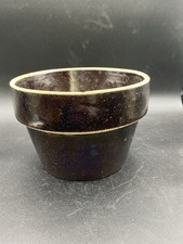 Vintage Brown Glaze Stoneware Bowl Flowerpot Flower Pot Planter 5 in Tall picture