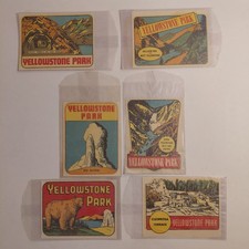 Lot Of 6 NOS Vintage 1950s 1960s Yellowstone Park Souvenir Decals With Sleeves picture