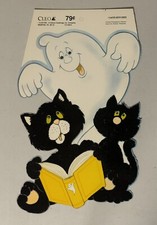 Vintage CLEO Gibson Halloween Ghost & Cats Two Sided Decoration  - NOS picture