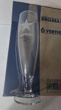 6 Rare Sapporo Japanese Imported Crystal Premium Beer Pilsner Glass Frosted Logo picture